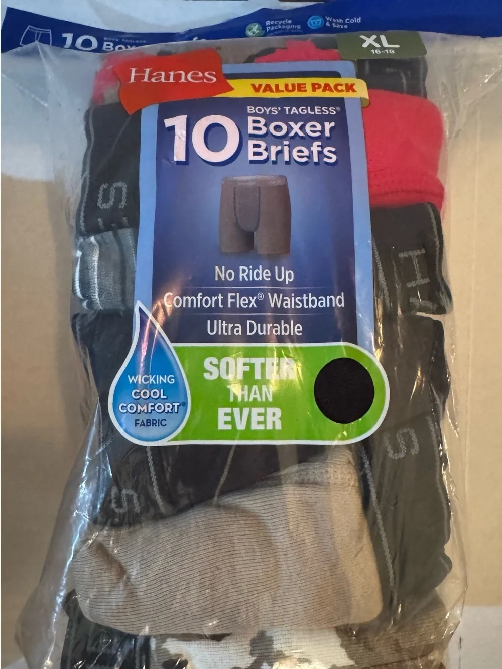 Hanes Boys' Comfort Flex Boxer Briefs Underwear Super Value Pack, 10-pack